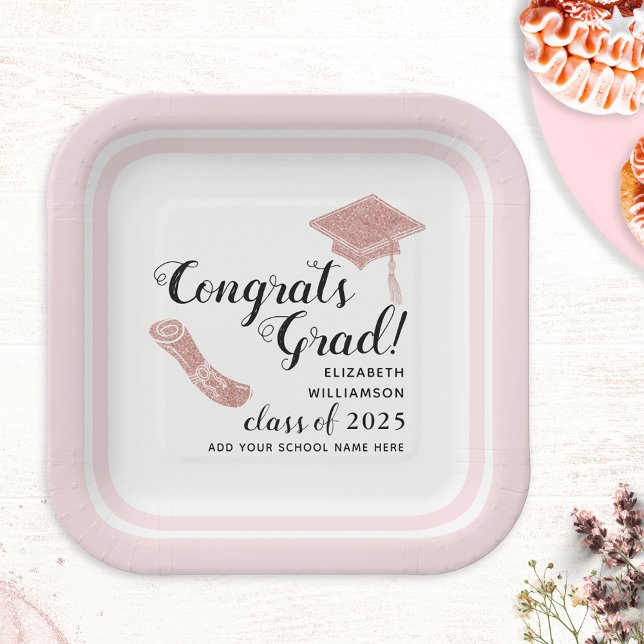 Congrats Grad Elegant Pink Class 2025 Graduation Paper Plates (Creator Uploaded)