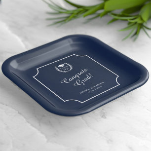 Congrats Grad Elegant Script Navy Blue Graduation Paper Plates