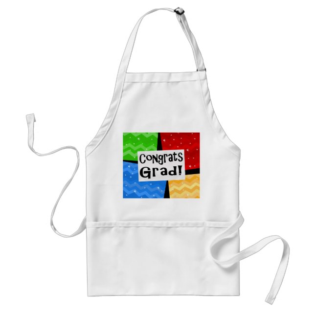 Congrats Grad Festive Multicolor Graduation Party Adult Apron (Front)