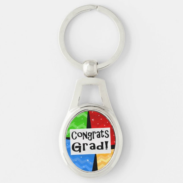 Congrats Grad Festive Multicolor Graduation Party Keychain (Front)