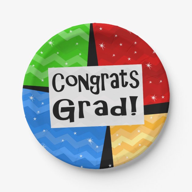 Congrats Grad Festive Multicolor Graduation Party Paper Plate