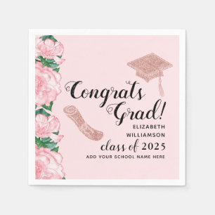 Congrats Grad Floral Pink Class 2025 Graduation Napkins