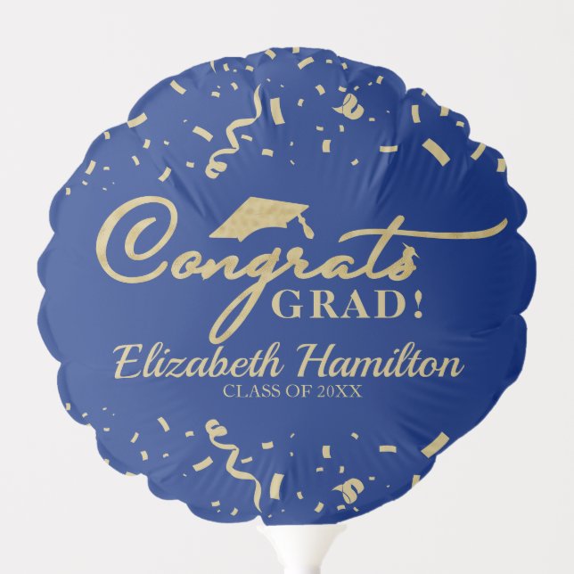 Congrats Grad Gold And Blue Graduation Party Balloon (Front)