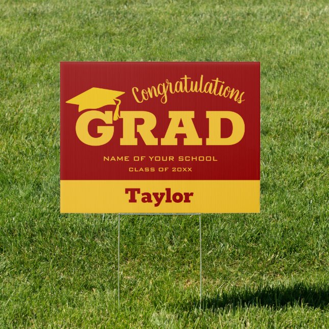Congrats Grad Gold and Cardinal Yard Sign (Insitu)