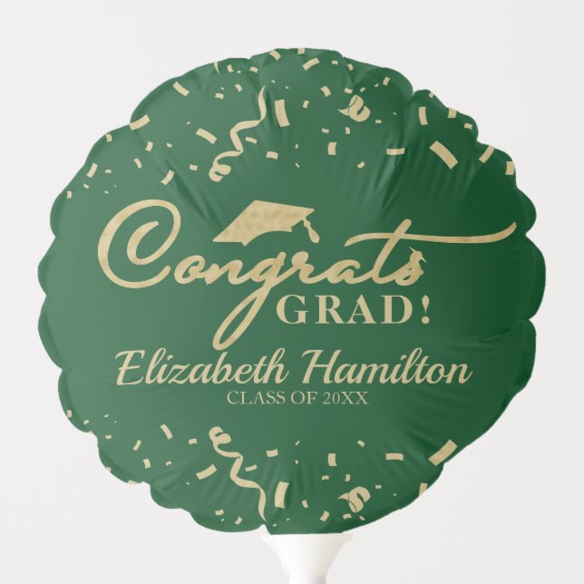 Congrats Grad Gold And Green Graduation Party Balloon (Front)