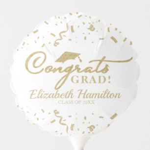 Congrats Grad Gold And White Graduation Party Balloon