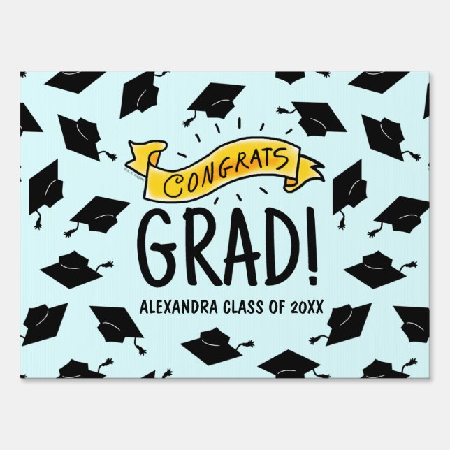 Congrats Grad Gold Banner Celebration Sign (Front)