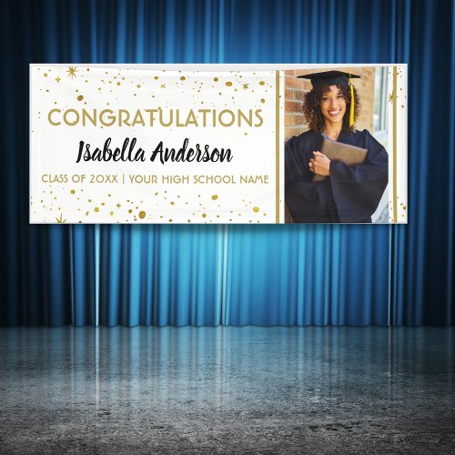 Congrats Grad Gold Confetti Photo Graduation 2023 Banner