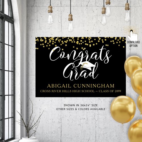 CONGRATS GRAD Gold Confetti Script Custom Color Poster