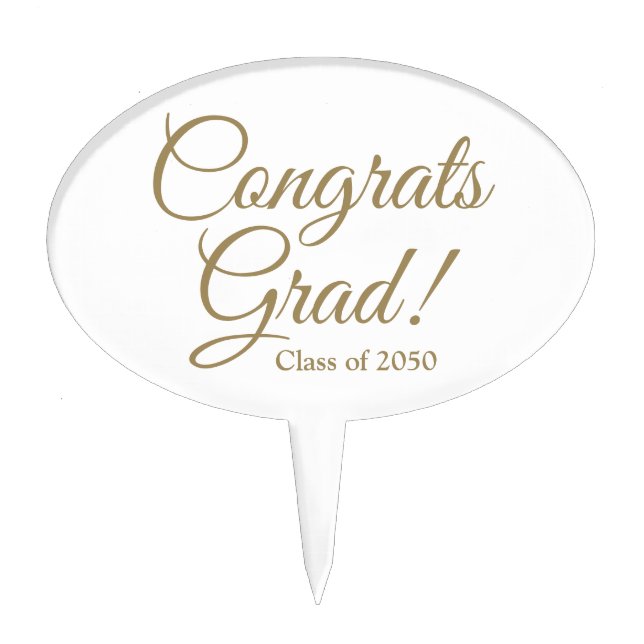 Congrats Grad gold custom class year elegant Cake Topper (Front)
