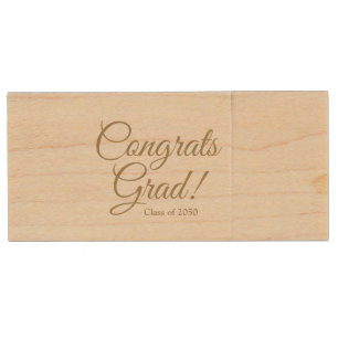 Congrats grad gold custom class year elegant wood flash drive