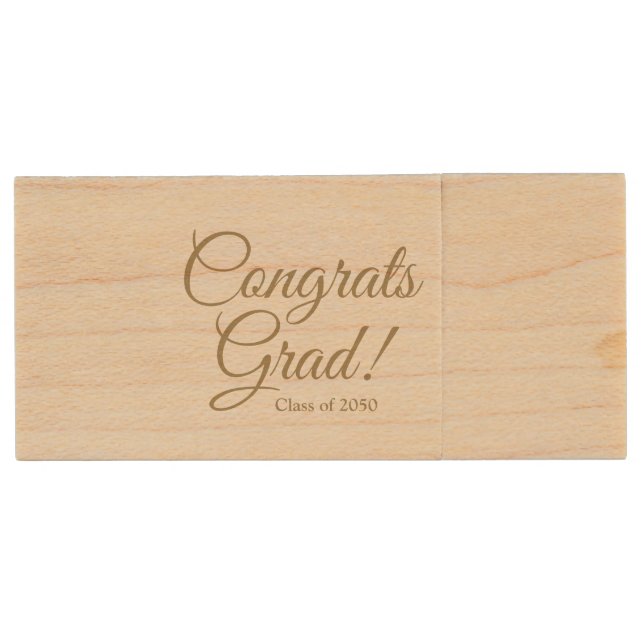 Congrats grad gold custom class year elegant wood flash drive (Front)