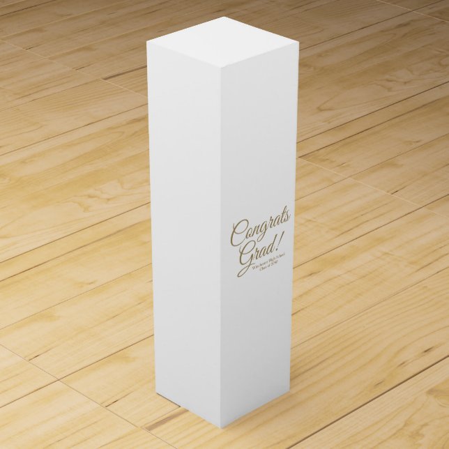 Congrats grad gold custom script school class year wine box (Front)