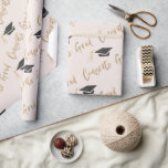 Congrats Grad Gold Foil Graduation Cap and Tassel  Wrapping Paper<br><div class="desc">Celebrate the graduation with this stylish design featuring a cap with faux gold foil tassel. Repeating pattern says "Congrats Grad" in stylish modern brush script in faux gold foil with a blush background.</div>