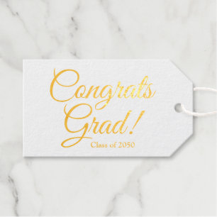 Congrats grad gold script class year elegant foil gift tags