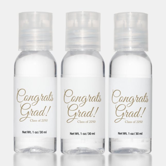 Congrats grad gold script class year elegant party hand sanitizer (Set)