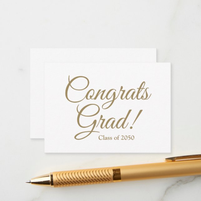 Congrats grad gold script class year graduation enclosure card (Front/Back In Situ)
