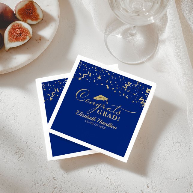 Congrats Grad Gold Script Graduation Blue Napkins (Creator Uploaded)