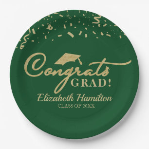 Congrats Grad Gold Script Graduation Party Green  Paper Plates