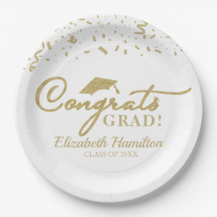 Congrats Grad Gold Script Graduation Party Paper P Plates