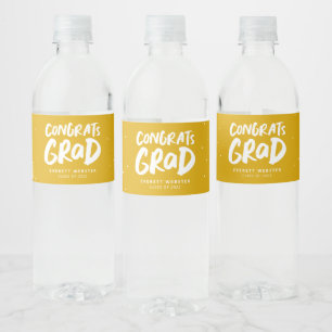 Congrats grad gold yellow personalized graduation water bottle label