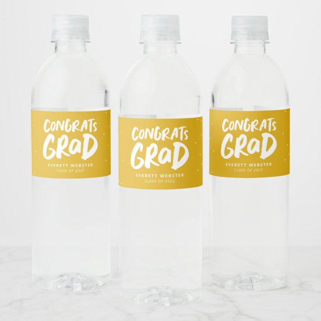 Congrats grad gold yellow personalized graduation water bottle label (Bottles)