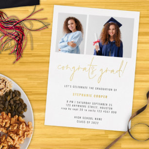 Congrats Grad Graduation 2 Photos Gold Real  Foil Invitation