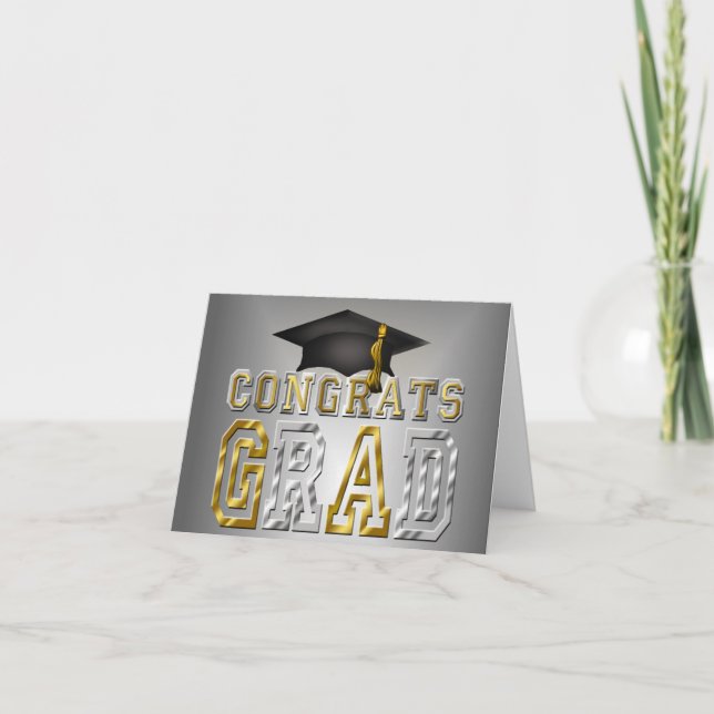 Congrats Grad Graduation - Black Silver Gold Card (Front)
