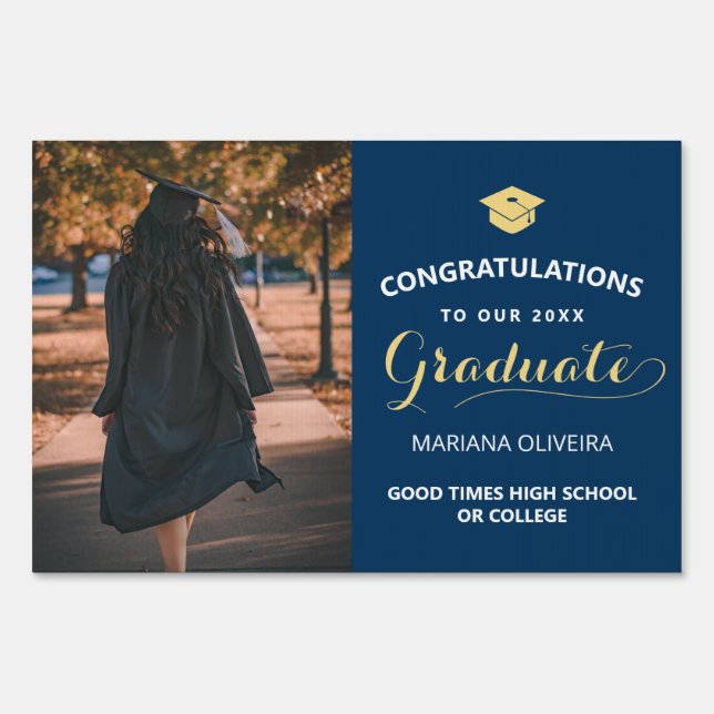 Congrats Grad Graduation Photo 2 Sided Yard Sign (Front)