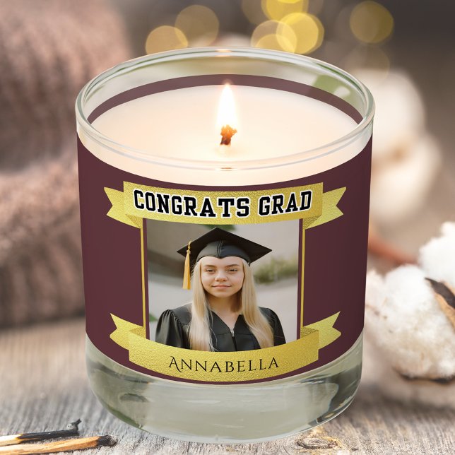 'CONGRATS GRAD' Graduation Photo Red & Gold Scented Candle (Creator Uploaded)