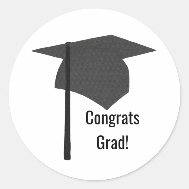 Congrats Grad Gray Cap Black Tassel Graduation Classic Round Sticker (Front)
