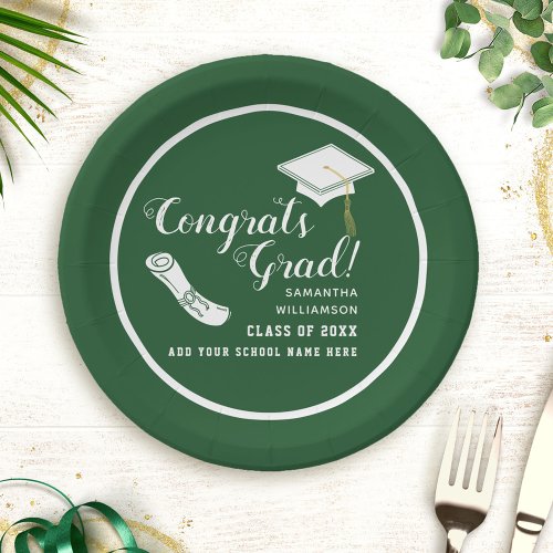 Congrats Grad Green and White Class of 2024 Paper Plates