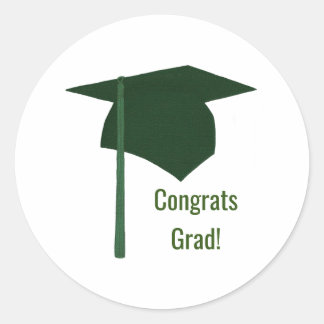 Congrats Grad Green Cap and Tassel Graduation Classic Round Sticker