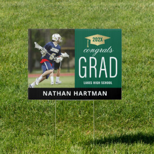 Congrats Grad Green & Gold Graduation Sign