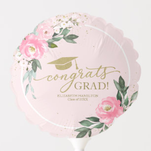 Congrats Grad Hot Pink Floral Graduation Party Balloon