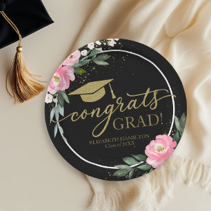 Congrats Grad Hot Pink Floral Graduation Party Paper Plates