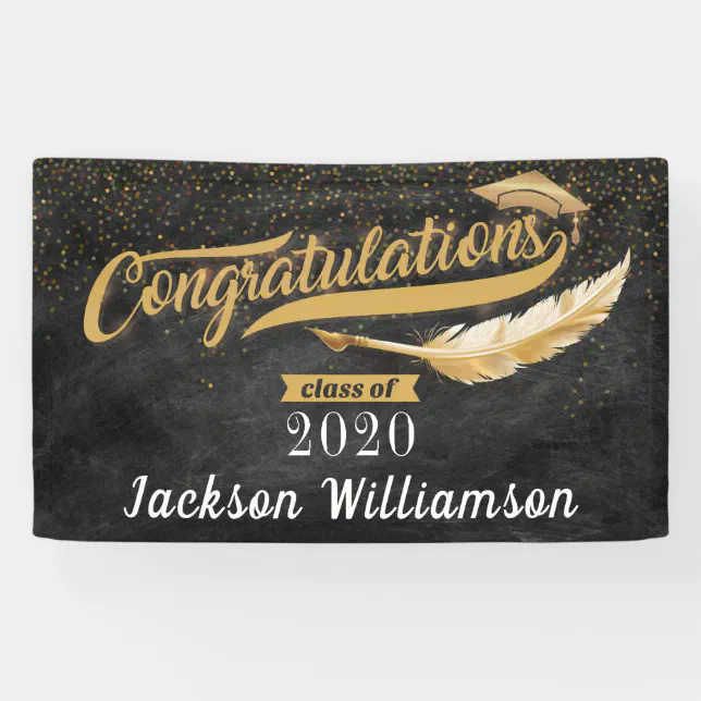 Congrats Grad Luxury Chalkboard Black gold white Banner | Zazzle