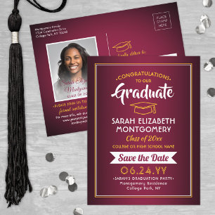 Congrats Grad Maroon & Gold Save the Date Photo Announcement Postcard
