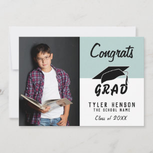 Congrats Grad Modern Blue Photo Graduation Card