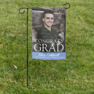 Congrats Grad Modern Elegant Light Blue Photo Garden Flag