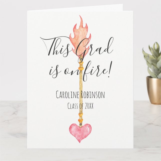 Congrats Grad Modern Elegant Pink Heart Arrow Card (Small Plant)