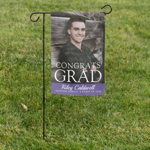 Congrats Grad Modern Elegant Purple Photo Garden Flag