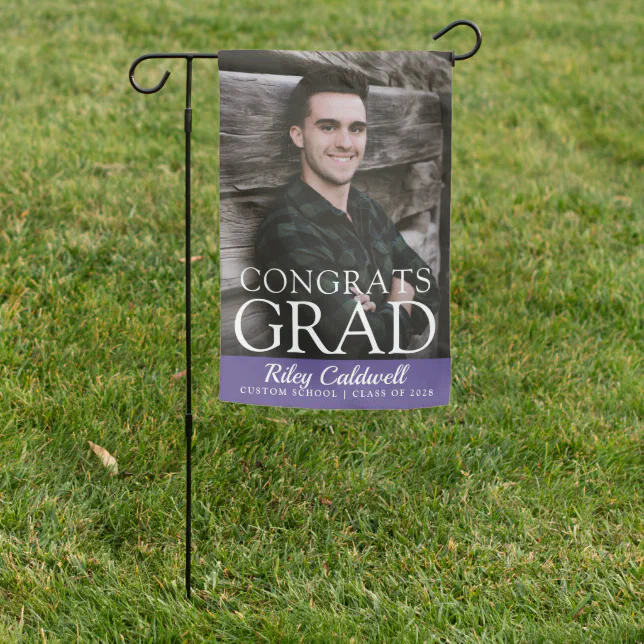Congrats Grad Modern Elegant Purple Photo Garden Flag | Zazzle