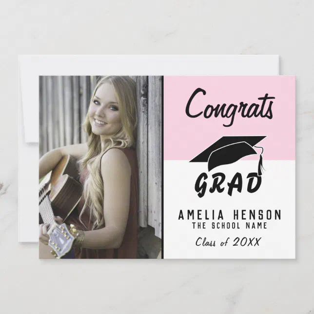 Congrats Grad Modern Pink Photo Graduation Card | Zazzle