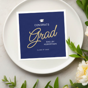 Congrats Grad Modern Script Navy Blue Graduation Napkins