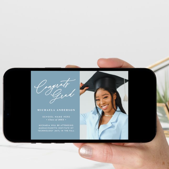 Congrats Grad Modern Script Photo Graduation Announcement (Front Digital)