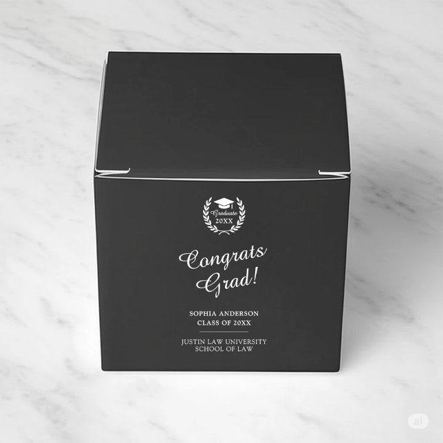Congrats Grad! Modern Simple Black Graduation Favor Boxes (Creator Uploaded)