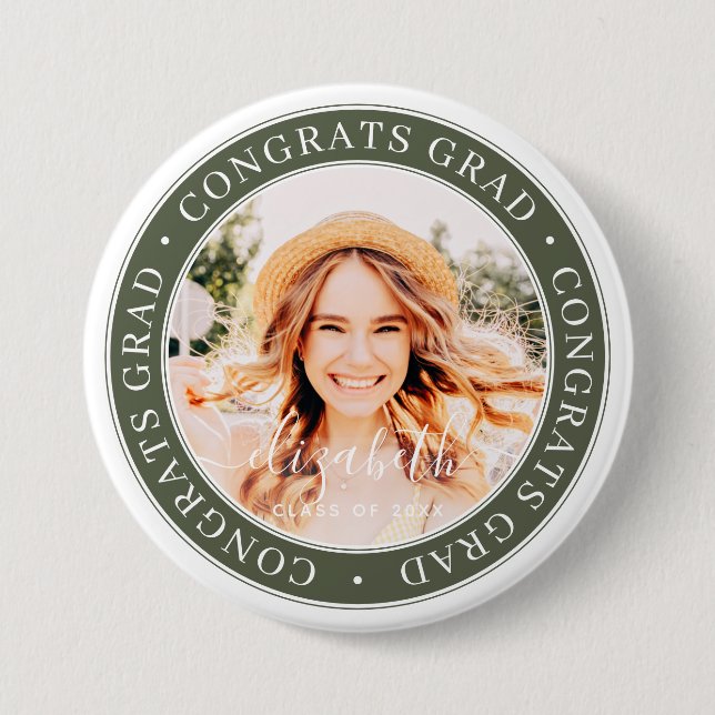 Congrats Grad Modern Simple Custom Photo Button (Front)