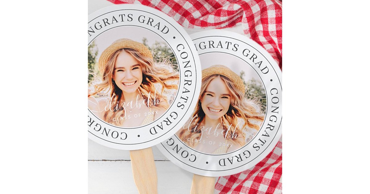 Congrats Grad Modern Simple Custom Photo Hand Fan | Zazzle