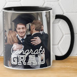 Congrats Grad Modern Simple Custom Photo Mug<br><div class="desc">This simple and classic design is composed of serif typography and add a custom photo</div>